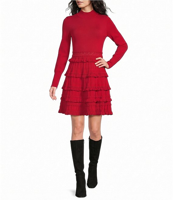 Muse by Marchesa Calla Mini Ruffle Long Sleeve Dress