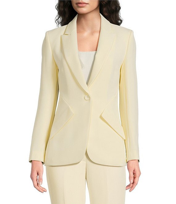 Muse by Marchesa Daphne Stretch Crepe Notch Lapel Collar Neck Long Sleeve One Button Blazer