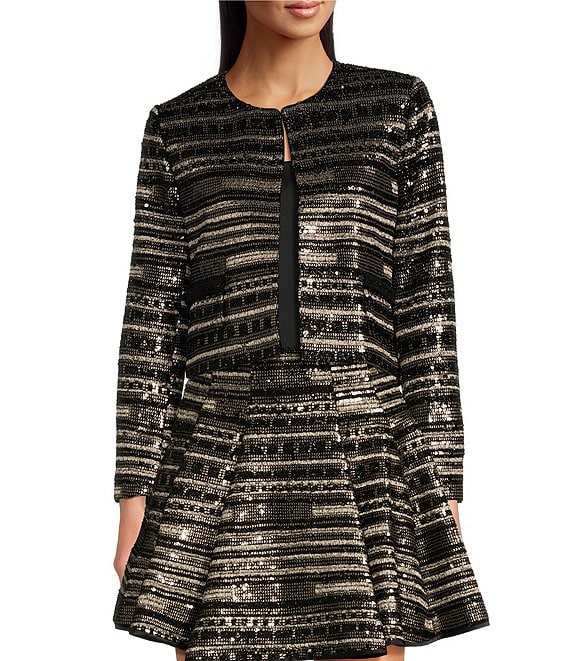 Muse by Marchesa Hazel Metallic Tweed Round Neck Long Sleeve