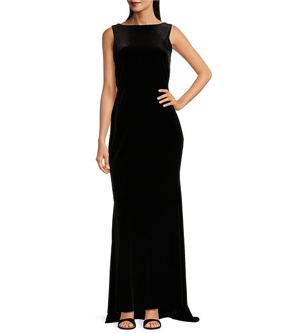 Muse by Marchesa Odessa Velvet Open Jeweled Back Boat Neck Sleeveless ...