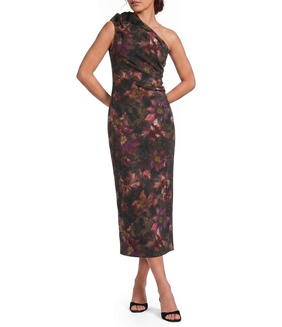 Muse by Marchesa Tulip One Shoulder Stretch Crepe Column Midi Dress