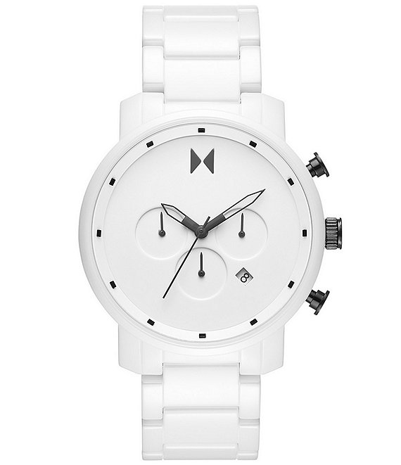 Color:White - Image 1 - Men's Chronograph White Ceramic Bracelet Watch
