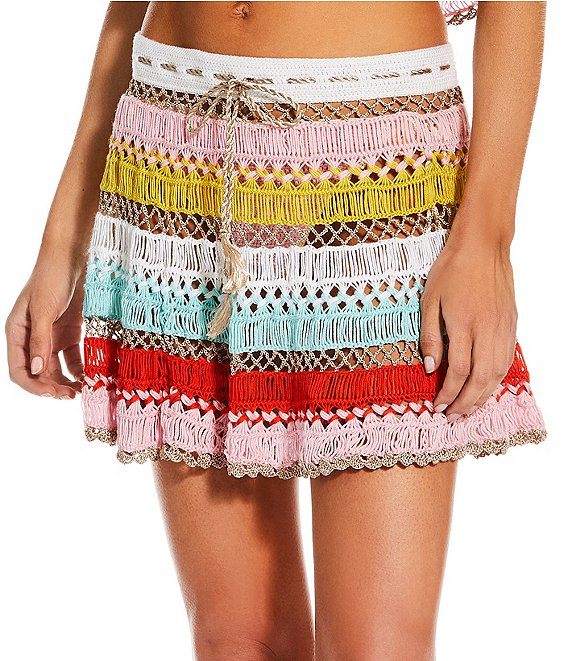 My Beachy Side Cleo Hand Crocheted Multicolor Horizontal Striped Mini Skirt Cover-Up