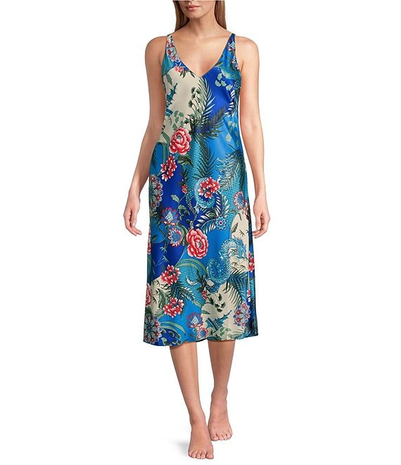 N by Natori Allover Printed Sleeveless V-Neck Coordinating Satin ...