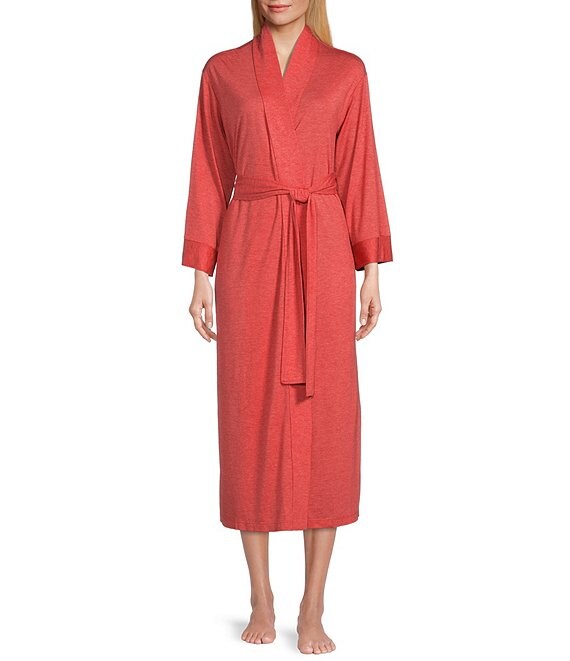 Color:Red - Image 1 - N by Natori Congo 3/4 Sleeve Long Wrap Robe