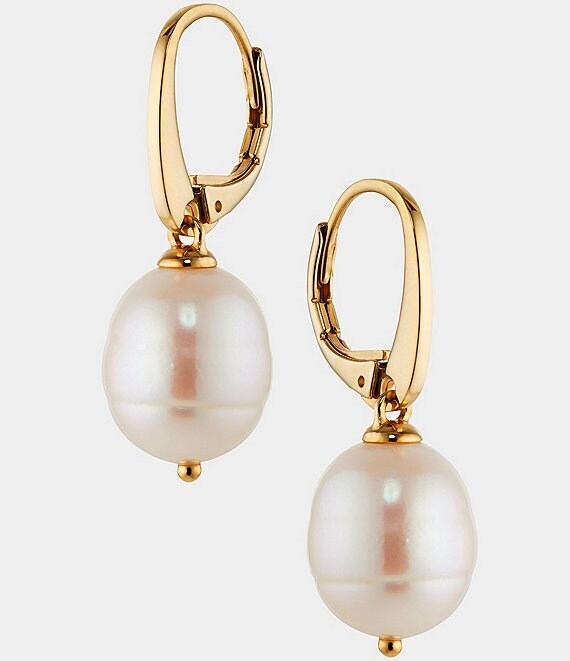 Nadri 10mm Freshwater Pearl Gold Drop Earrings