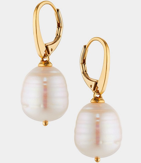 Color:Gold - Image 1 - 12mm Freshwater Pearl Gold Drop Earrings