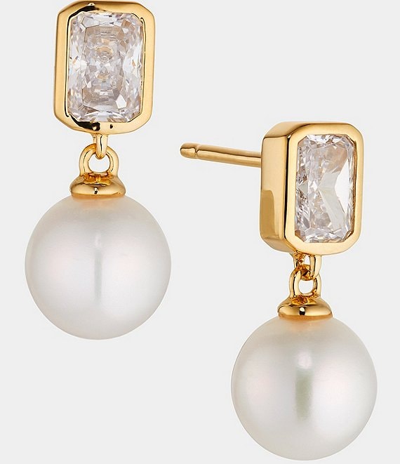 Color:Gold - Image 1 - 8mm Freshwater Pearl Gold Drop Earrings