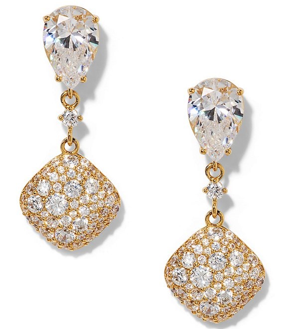 Nadri Crushed Pave Double Drop Earrings, Gold - Image 1