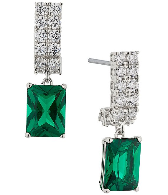 Silver Green Cubic Zirconia Drop Earrings | 0117759 | Beaverbrooks the  Jewellers