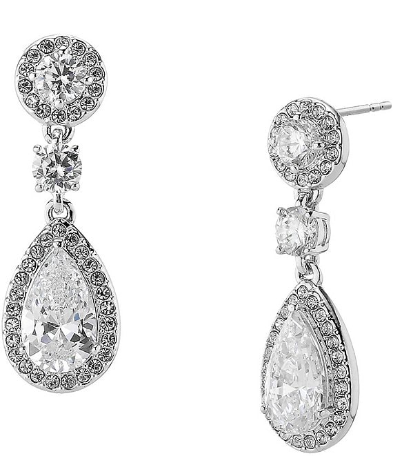 Drop Shaped Stud Earrings with Clear CZ stone