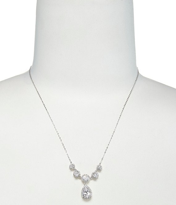 Color:Silver/Crystal - Image 1 - Pear Drop Frontal Necklace