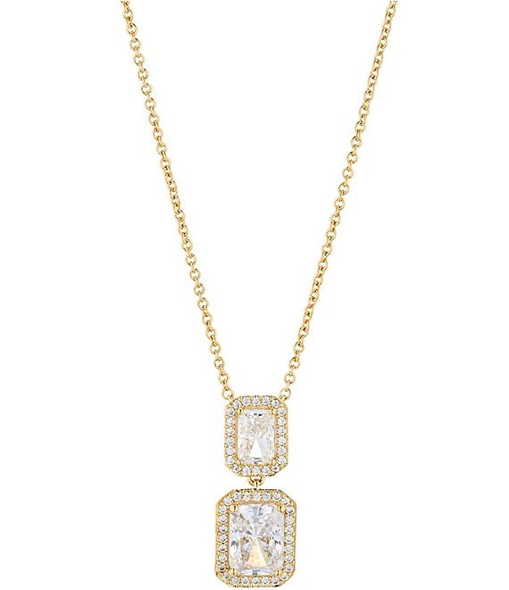 Nadri Round Halo Drop Long Crystal Gold Tone Pendant Necklace | Dillard's