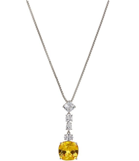 Color:Silver/Yellow - Image 1 - Soleil Yellow Cushion Cut CZ Pendant Necklace