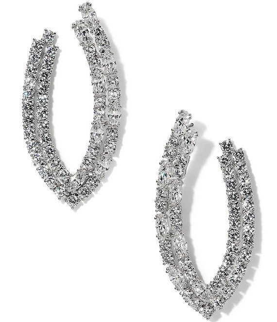 Nadri Twinnie Front Back Pattern Hoop Earrings