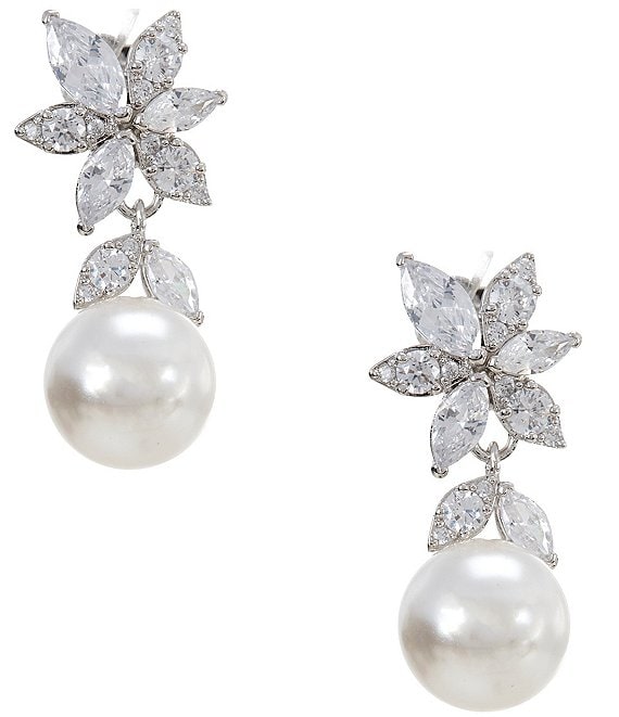 Nadri Under The Sea Cluster CZ Pearl Drop Earrings