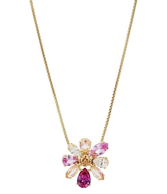 Nadri Watercolor Pink Crystal Tone Flower Short Pendant Necklace ...
