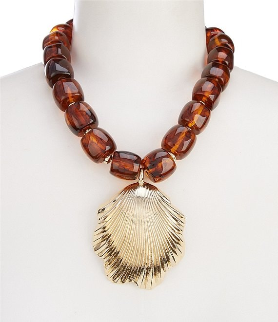 Natasha Accessories Bead And Shell Short Statement Pendant Necklace
