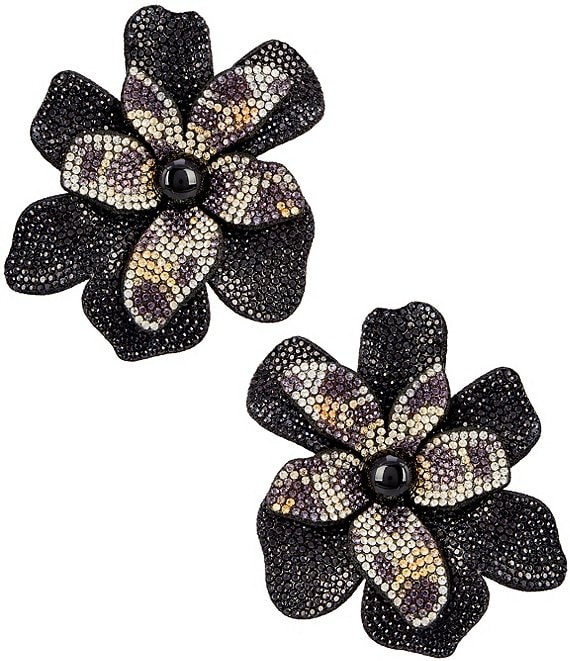 Natasha Accessories Crystal Flower Leopard Stud Statement Earrings