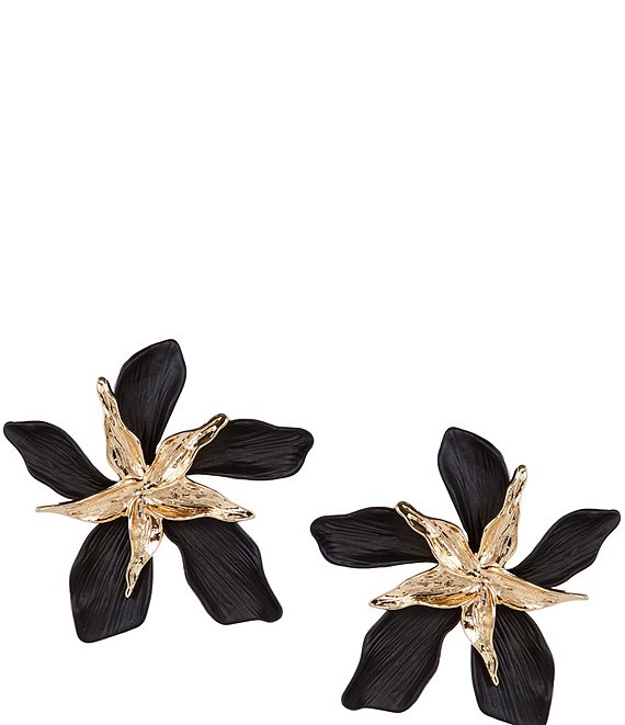 Natasha Accessories Matte Metal Stack Flower Drop Statement Earrings