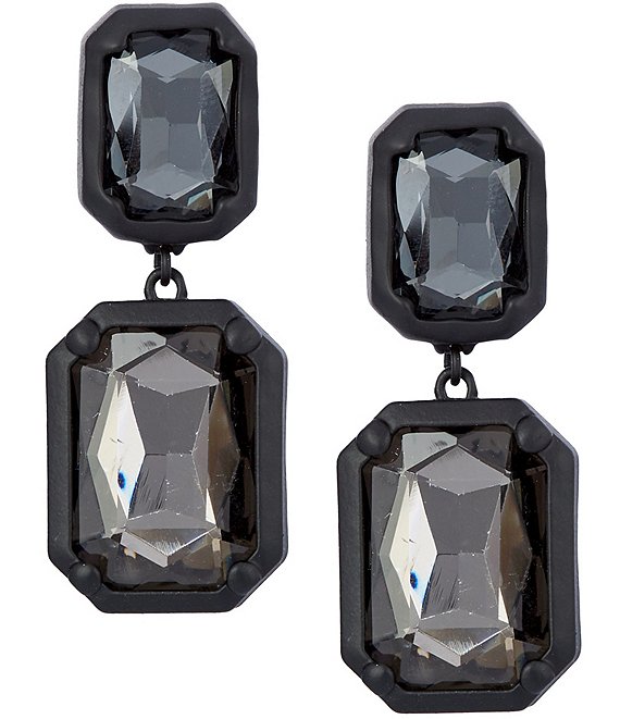 Natasha Accessories Matte Metal Stone Double Drop Earrings