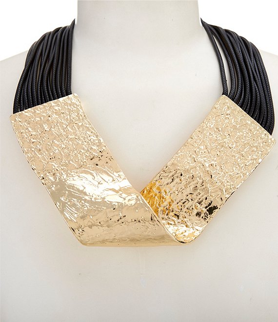 Natasha Accessories Metal V Rope Collar Statement Necklace