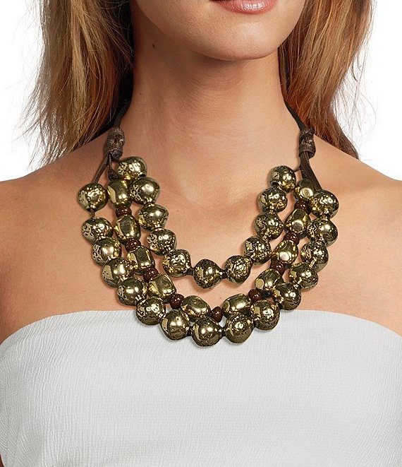 Natasha Accessories Multi Row Textured Beaded Statement Necklace