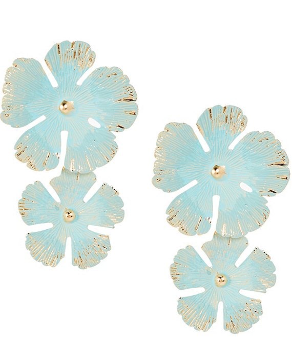 Natasha Accessories Painted Flower Resort Double Drop Statement Earrings