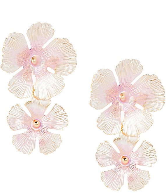 Natasha Accessories Painted Flower Resort Double Drop Statement Earrings