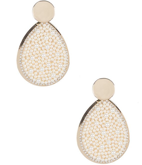 Natasha Accessories Pearl Rhinestone Hoop Earrings | Dillard's