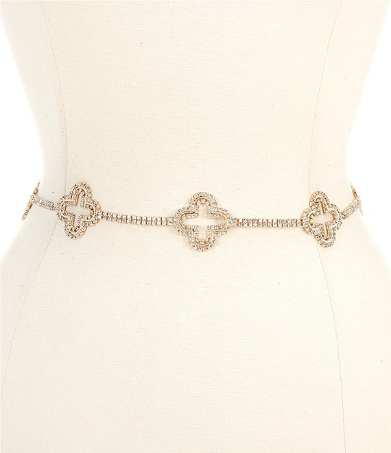 Natasha Accessories Rhinestone Clover Chain Belt