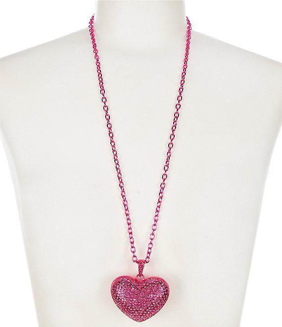 Natasha Accessories Rhinestone Hot Pink Pave Heart Long Pendant ...