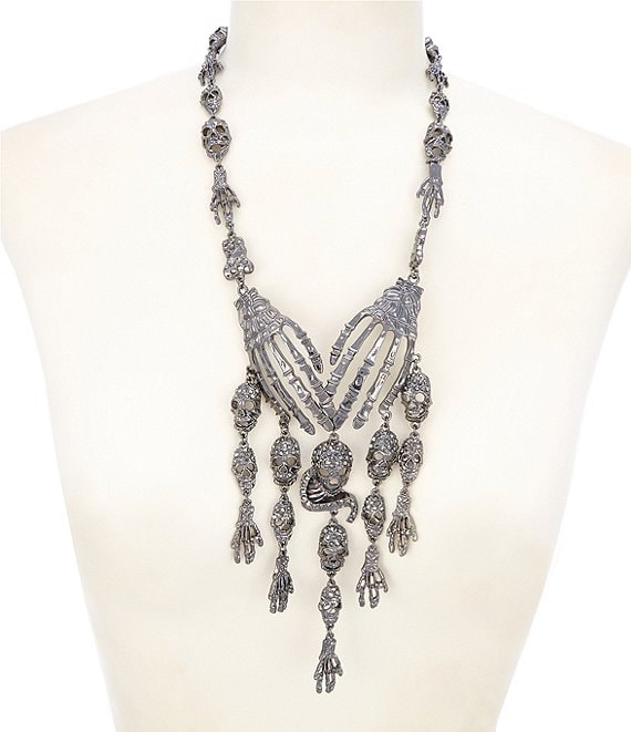 Natasha Accessories Skeleton Skull Rhinestone Statement Necklace