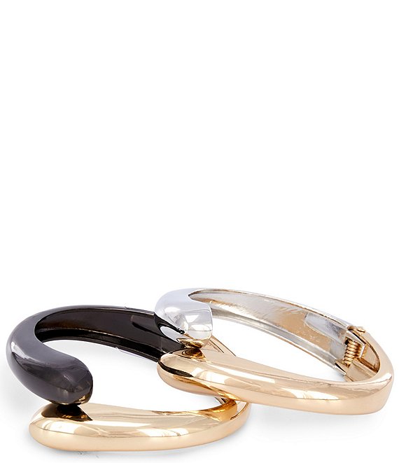 Natasha Accessories Tri Tone Bypass Hinge Bracelet Set