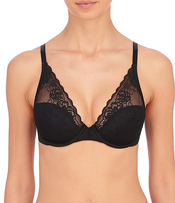 Color:Black - Image 1 - Avail Feminine Lace Convertible U-Back to Racerback Contour Full-Busted Underwire Bra