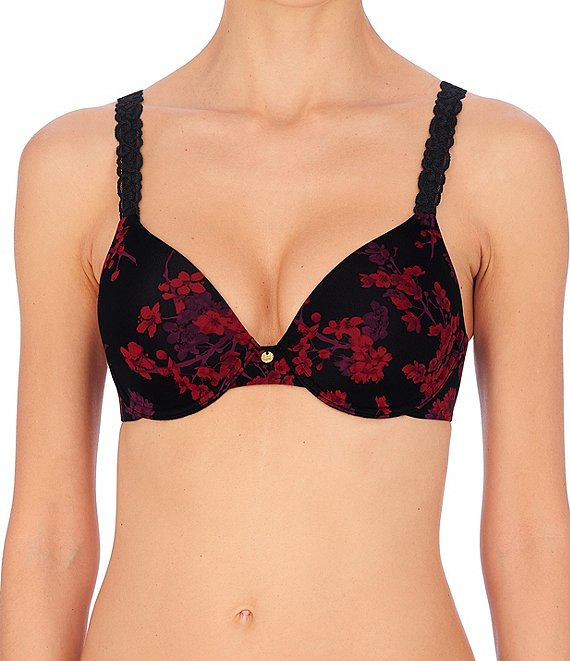 Color:Cabernet Kyoto - Image 1 - Pure Luxe Floral Print Seamless Full-Busted Underwire U-Back Contour T-Shirt Bra