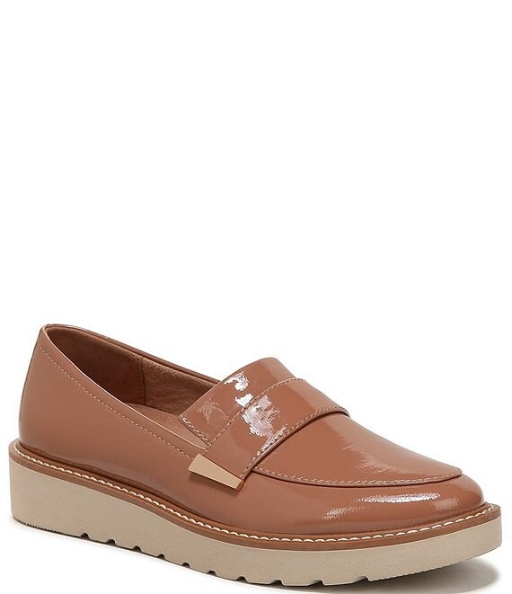 Color:Hazelnut Patent - Image 1 - Adiline Patent Leather Slip-On Lightweight Wedge Loafers