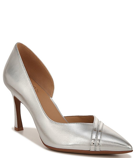 Color:Silver - Image 1 - Aubrey Metallic Leather Pointed Toe D'orsay Pumps