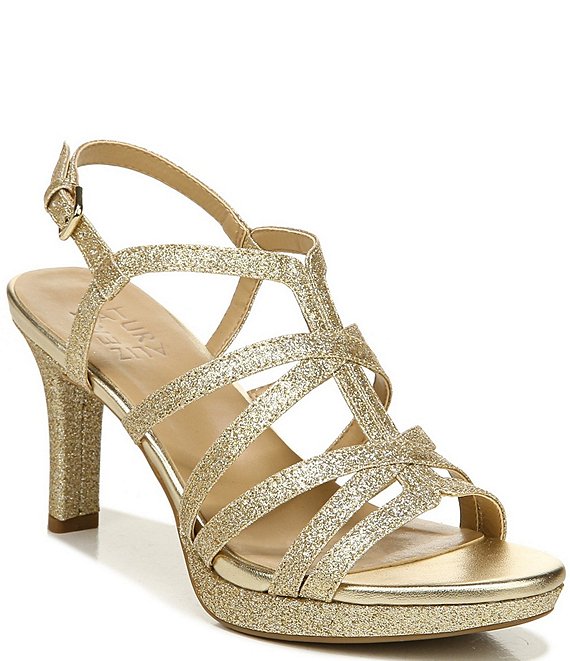 Color:Gold Glitter - Image 1 - Baylor Glitter Strappy Platform Dress Sandals