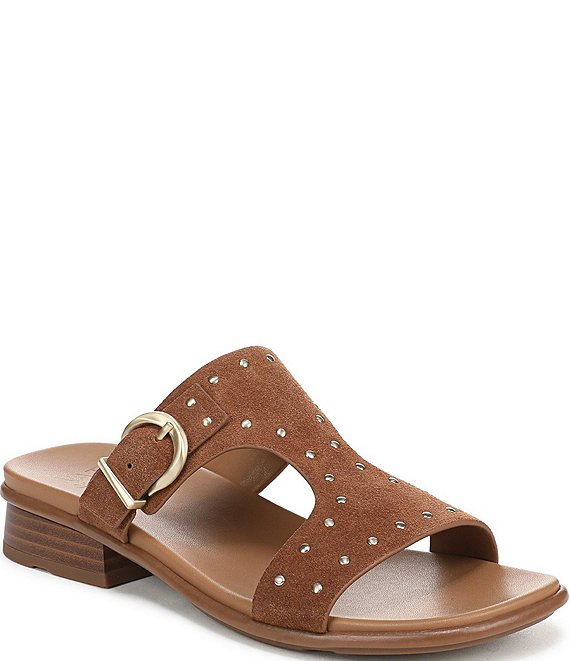 Naturalizer Beach Studded Suede T-Strap Slide Sandals