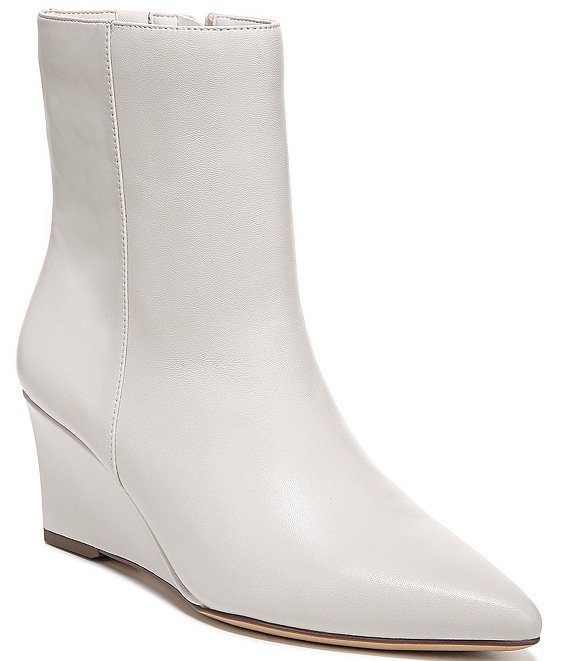 Color:Satin Pearl - Image 1 - Dario Leather Wedge Dress Booties
