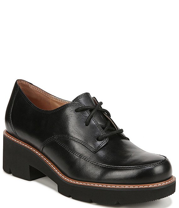 Color:Black - Image 1 - Darry Lace-Up Leather Lightweight Lug Sole Platform Oxford Loafers