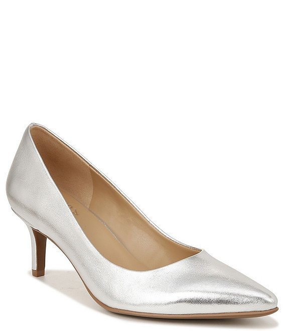 Color:Silver - Image 1 - Everly Metallic Leather Kitten Heel Pumps