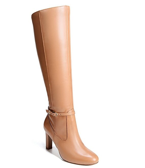 Color:Cafe - Image 1 - Henny Leather Knee-High Buckle Detail Tall Dress Boots