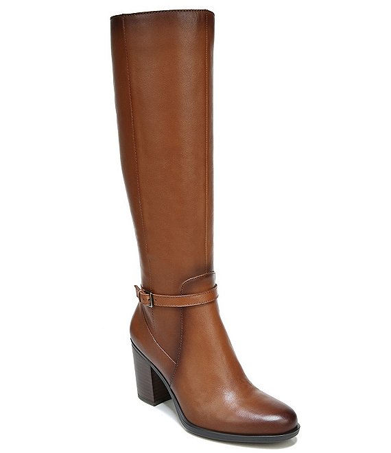 Color:Cider Spice - Image 1 - Kalina Narrow Calf Leather Tall Shaft Boots