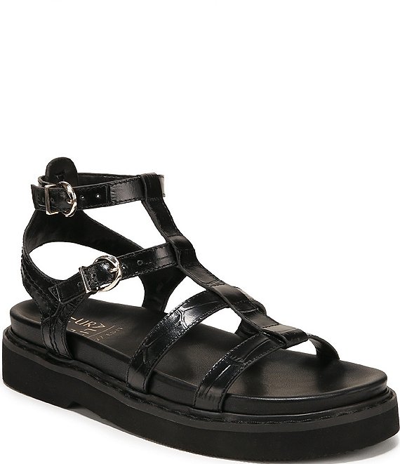 Naturalizer Lexie Croco Embossed Leather Platform Gladiator Sandals