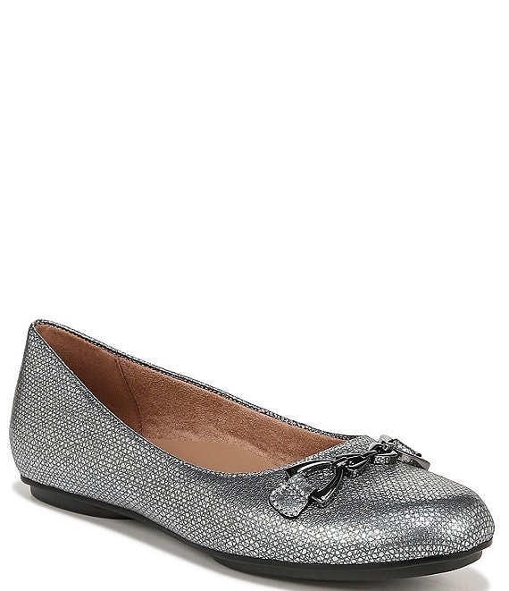 Color:Silver - Image 1 - Maxwell Bit Chain Metallic Leather Ballet Flats