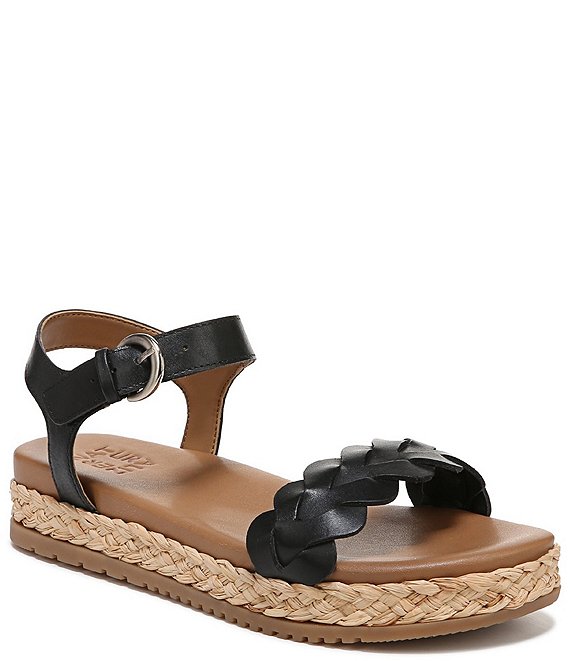 Color:Black - Image 1 - Neila Leather Ankle Strap Platform Espadrille Sandals