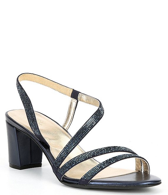 Color:French Navy - Image 1 - Vanessa Strappy Crystal Detail Block Heel Evening Dress Sandals