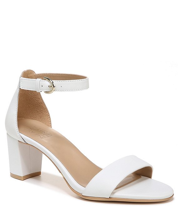 Color:White Leather - Image 1 - Vera Leather Ankle Strap Block Heel Dress Sandals